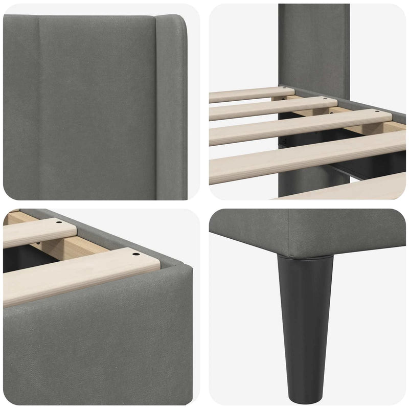 Bed Frame with Headboard Dark Grey 153 x 203 cm Velvet