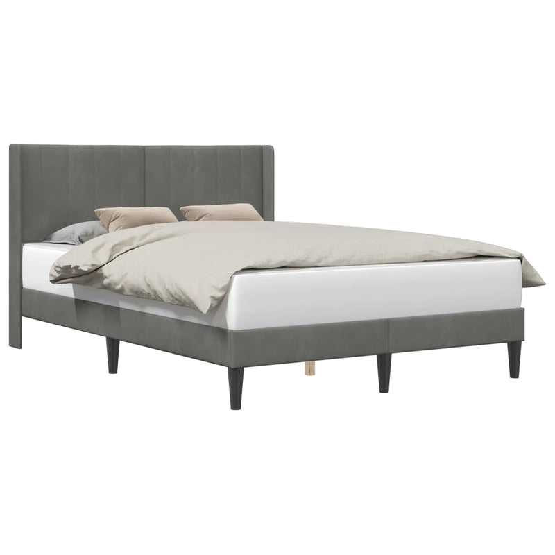 Bed Frame with Headboard Dark Grey 153 x 203 cm Velvet