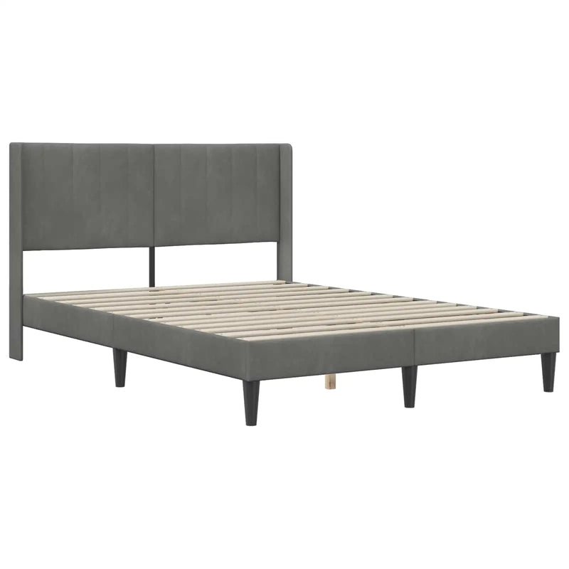 Bed Frame with Headboard Dark Grey 153 x 203 cm Velvet
