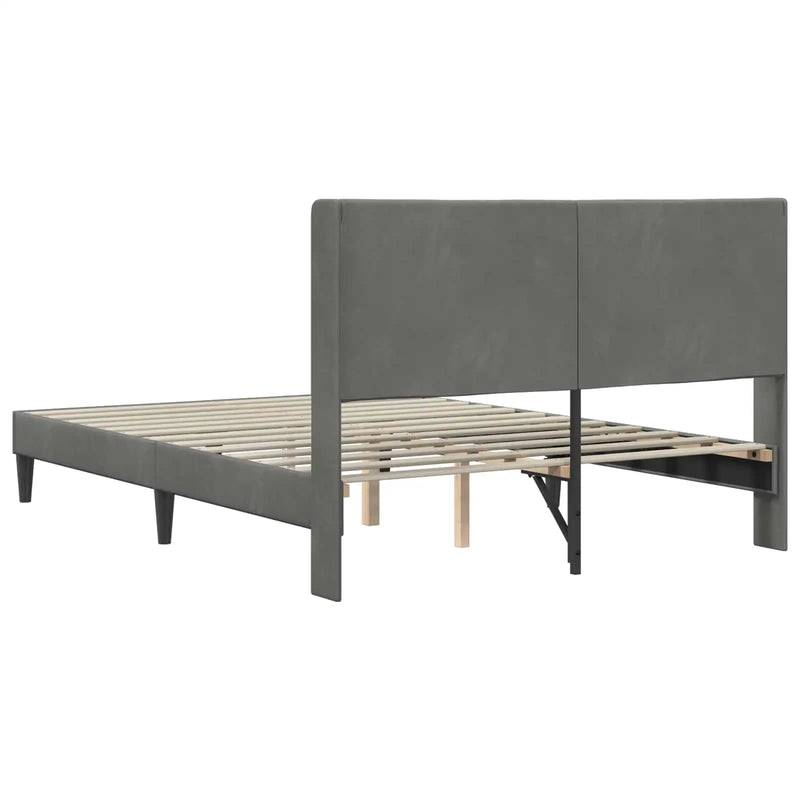 Bed Frame with Headboard Dark Grey 153 x 203 cm Velvet