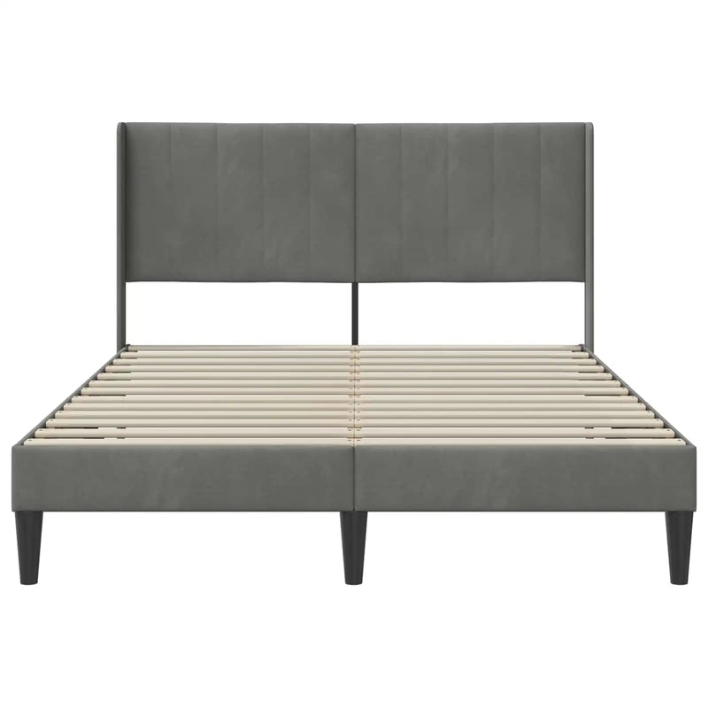 Bed Frame with Headboard Dark Grey 153 x 203 cm Velvet