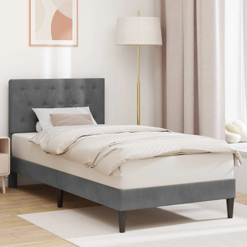 Bed Frame with Headboard Dark Grey 107 x 203 cm Velvet