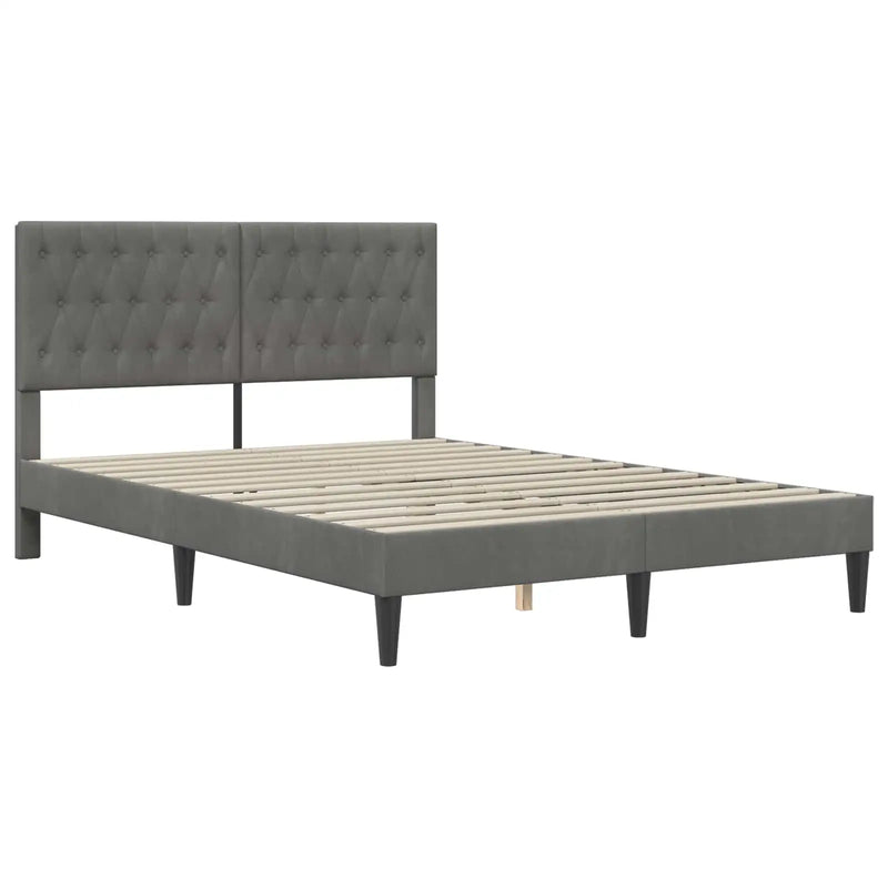 Bed Frame with Headboard Dark Grey 153 x 203 cm Velvet