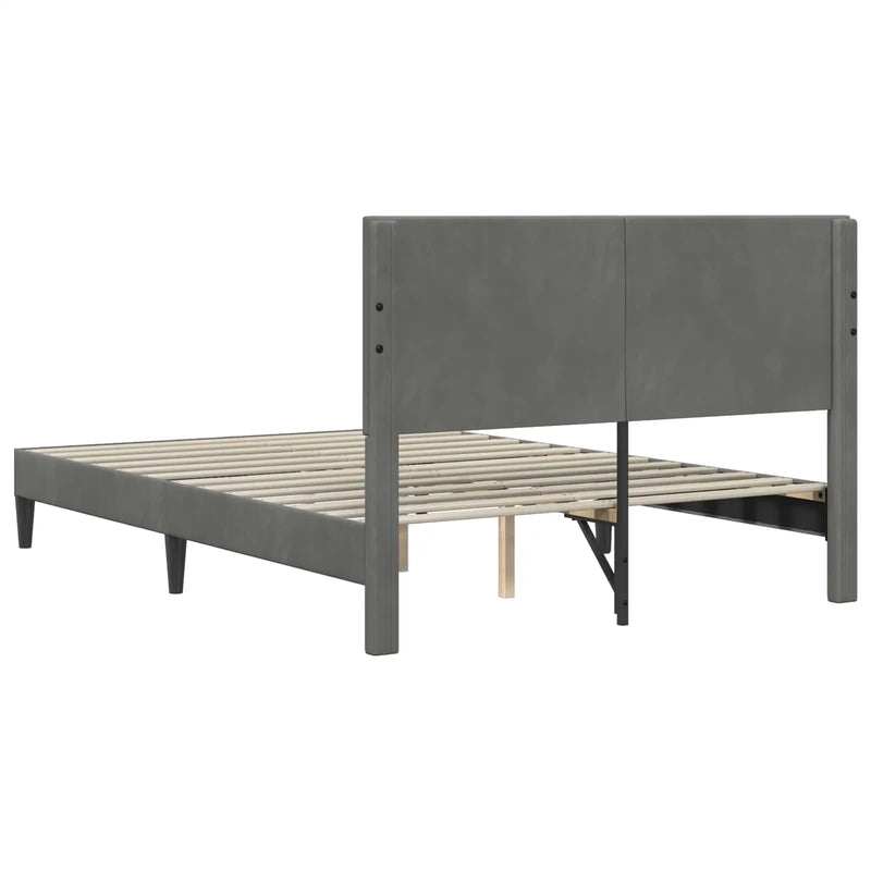 Bed Frame with Headboard Dark Grey 153 x 203 cm Velvet