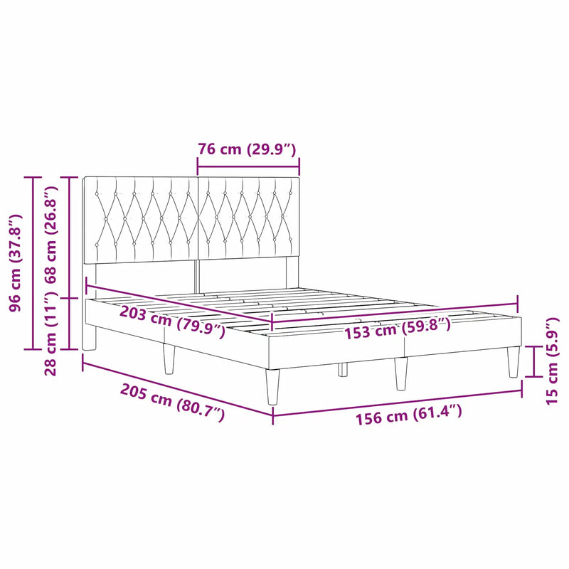 Bed Frame with Headboard Dark Grey 153 x 203 cm Velvet