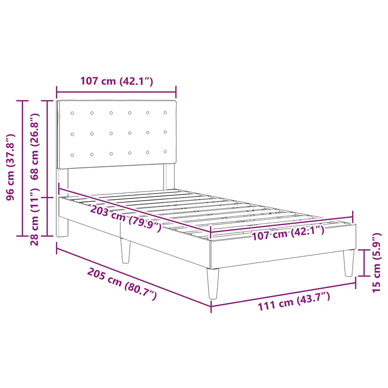 Bed Frame with Headboard Dark Grey 107 x 203 cm Fabric