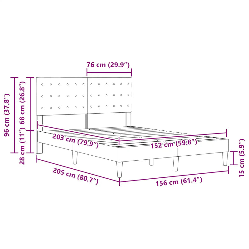 Bed Frame with Headboard Dark Grey 153 x 203 cm Fabric