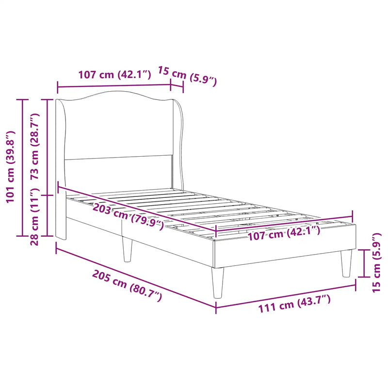 Bed Frame with Headboard Dark Grey 107 x 203 cm Velvet