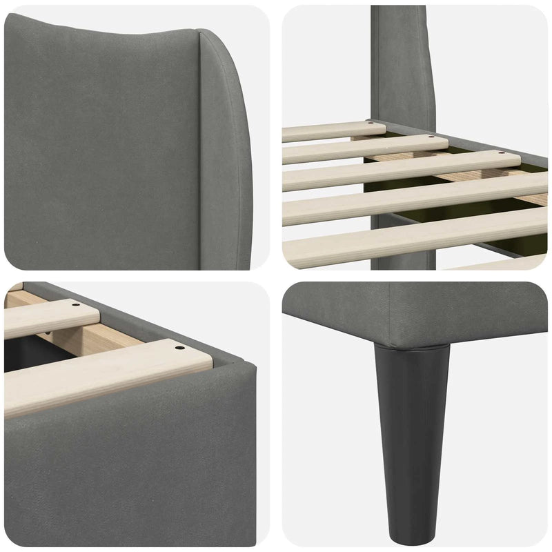 Bed Frame with Headboard Dark Grey 152 x 203 cm Velvet