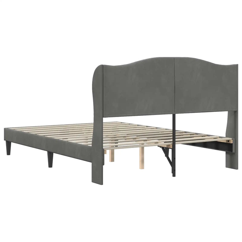 Bed Frame with Headboard Dark Grey 152 x 203 cm Velvet