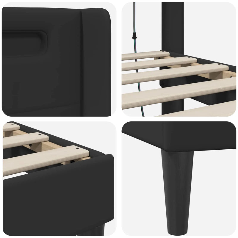 Bed Frame with LED Strip Lights Black 107 x 203 cm Faux Leather