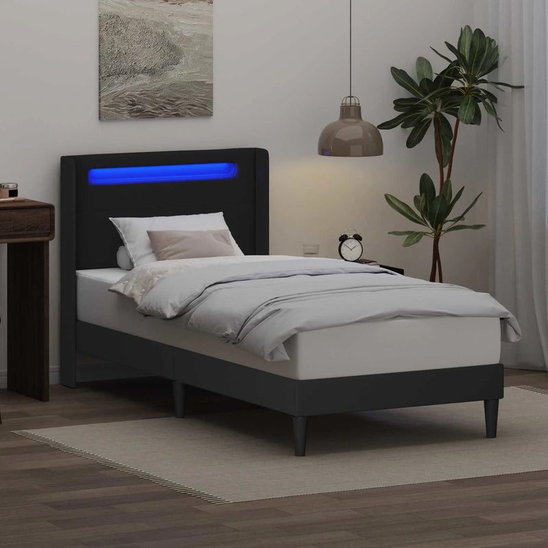 Bed Frame with LED Strip Lights Black 107 x 203 cm Faux Leather