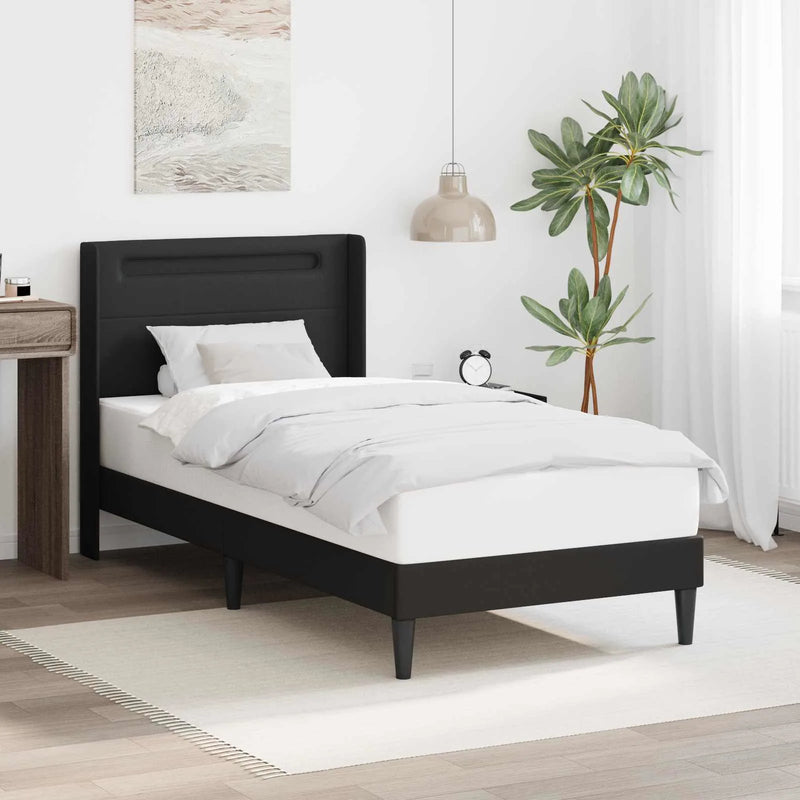 Bed Frame with LED Strip Lights Black 107 x 203 cm Faux Leather