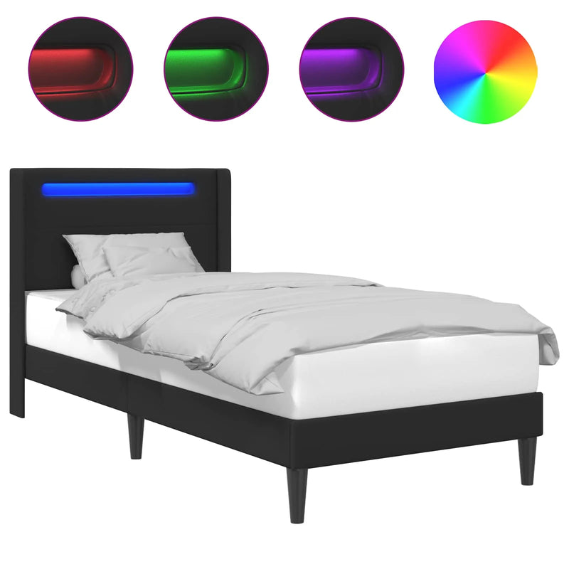 Bed Frame with LED Strip Lights Black 107 x 203 cm Faux Leather