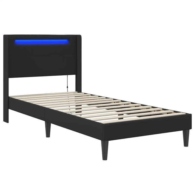 Bed Frame with LED Strip Lights Black 107 x 203 cm Faux Leather