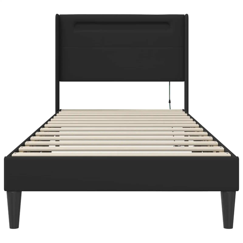Bed Frame with LED Strip Lights Black 107 x 203 cm Faux Leather