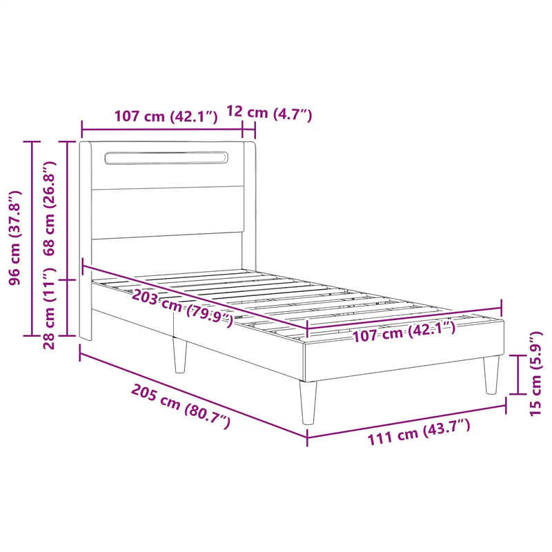 Bed Frame with LED Strip Lights Black 107 x 203 cm Faux Leather
