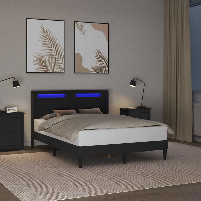 Bed Frame with LED Strip Lights Black 153 x 203 cm Faux Leather