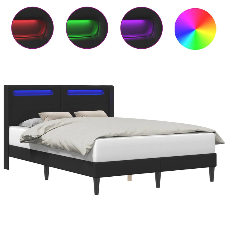 Bed Frame with LED Strip Lights Black 153 x 203 cm Faux Leather