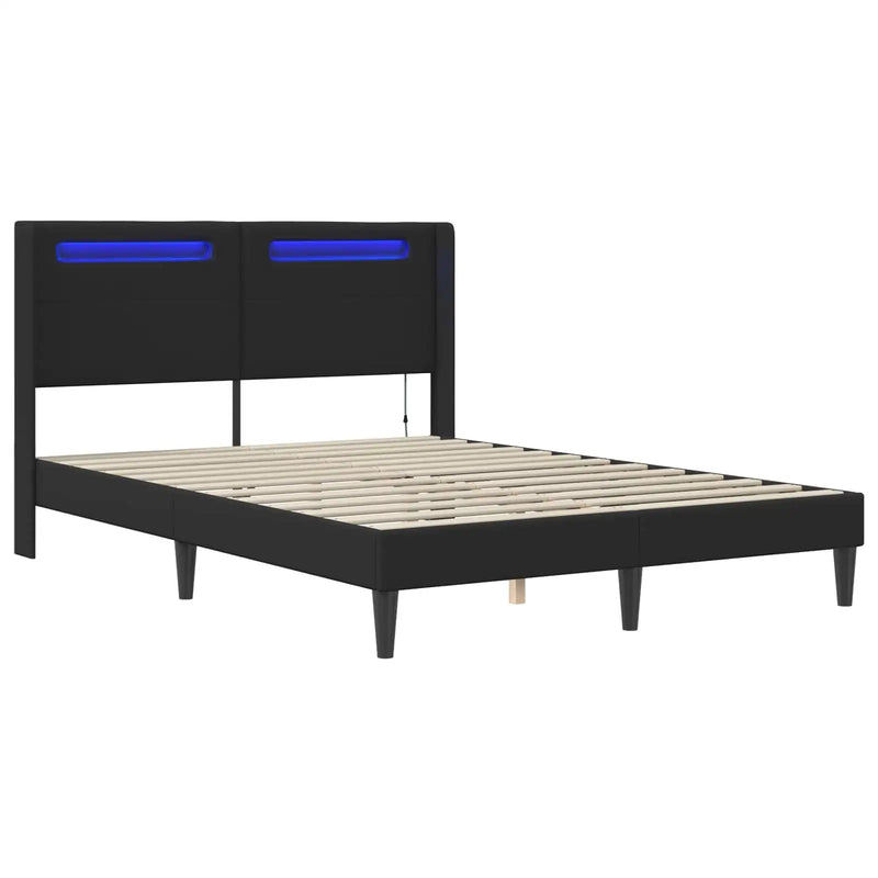 Bed Frame with LED Strip Lights Black 153 x 203 cm Faux Leather