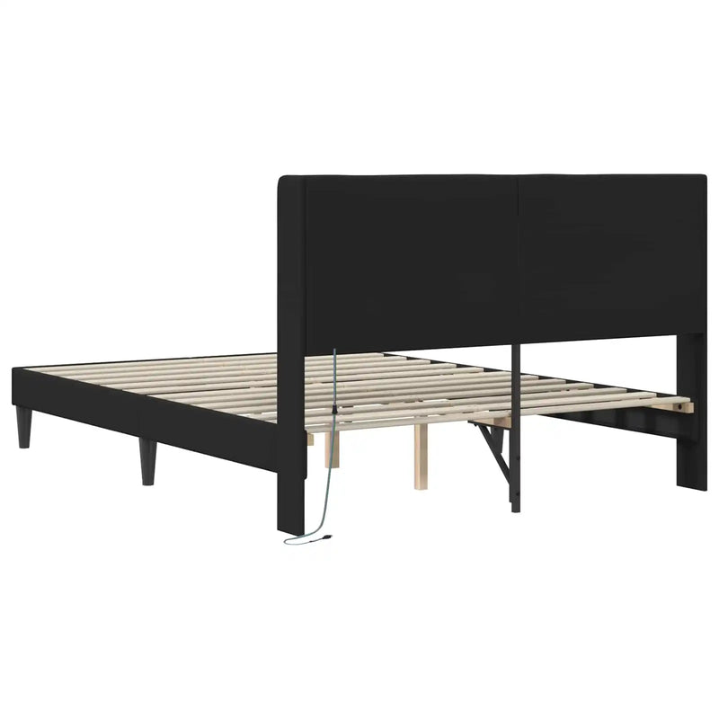 Bed Frame with LED Strip Lights Black 153 x 203 cm Faux Leather
