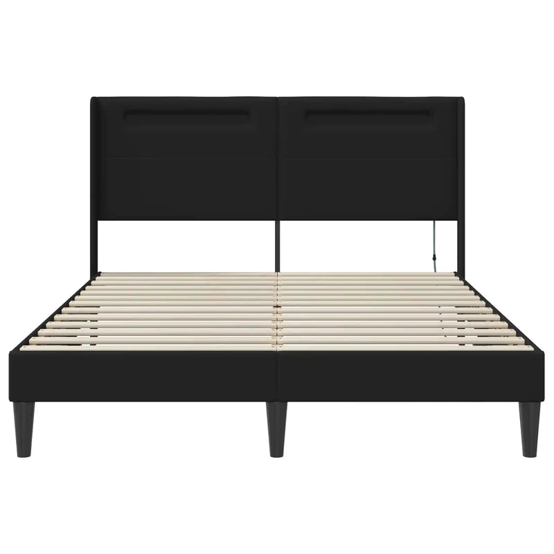 Bed Frame with LED Strip Lights Black 153 x 203 cm Faux Leather
