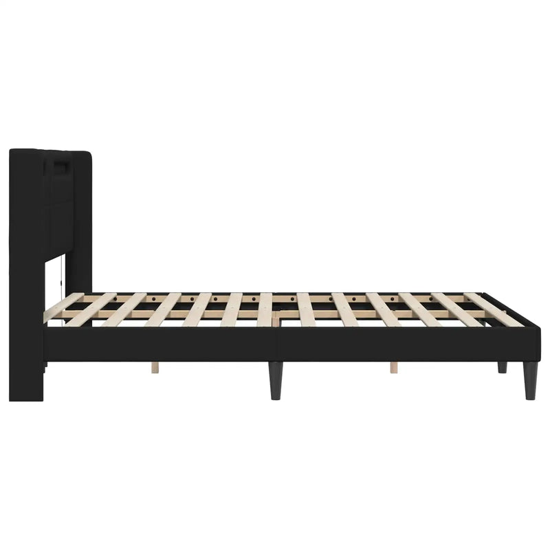 Bed Frame with LED Strip Lights Black 153 x 203 cm Faux Leather