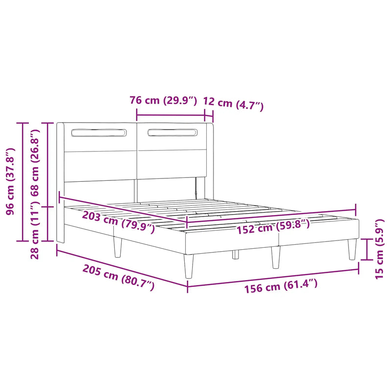 Bed Frame with LED Strip Lights Black 153 x 203 cm Faux Leather