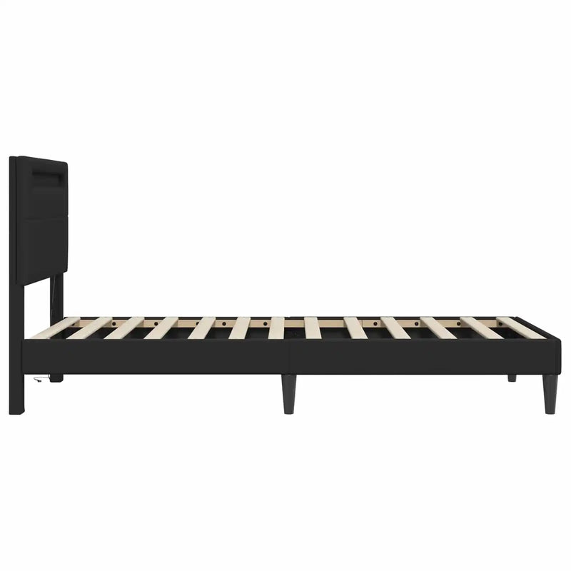Bed Frame with LED Strip Lights Black 90 x 190 cm Faux Leather