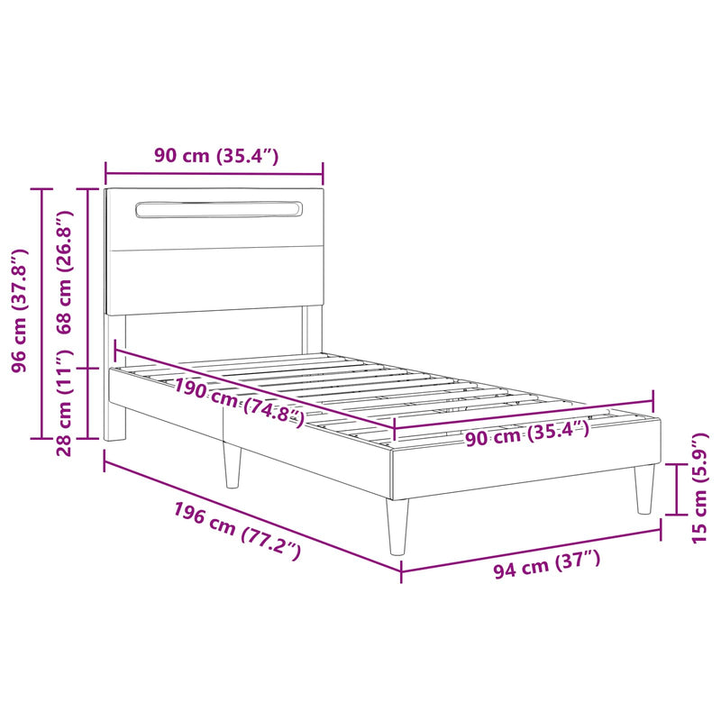 Bed Frame with LED Strip Lights Black 90 x 190 cm Faux Leather