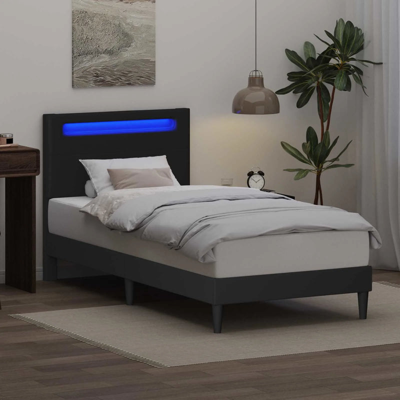 Bed Frame with LED Strip Lights Black 107 x 203 cm Faux Leather