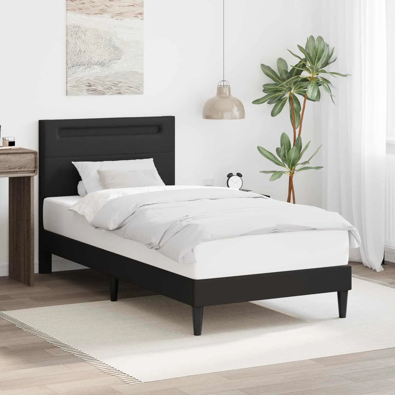 Bed Frame with LED Strip Lights Black 107 x 203 cm Faux Leather