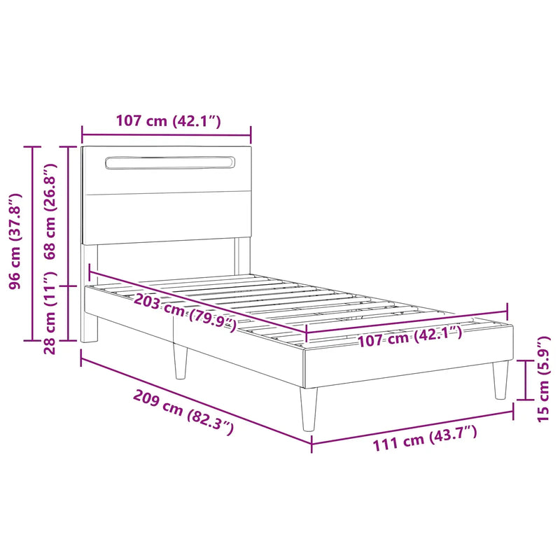 Bed Frame with LED Strip Lights Black 107 x 203 cm Faux Leather