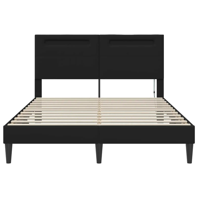 Bed Frame with LED Strip Lights Black 153 x 203 cm Faux Leather