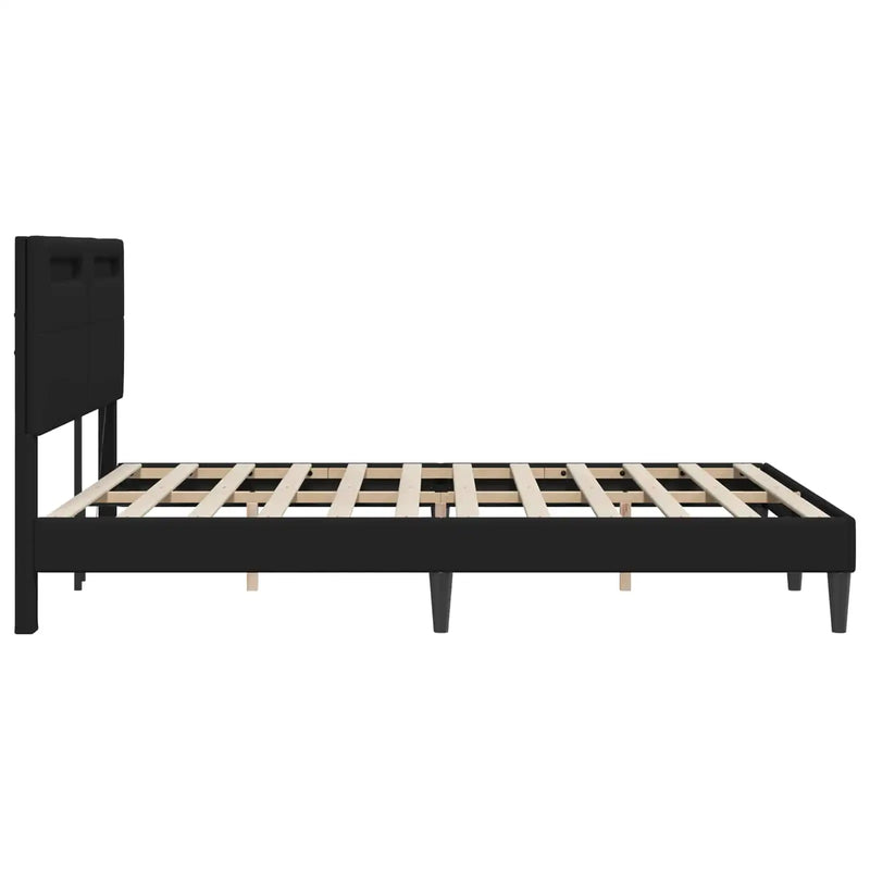 Bed Frame with LED Strip Lights Black 153 x 203 cm Faux Leather