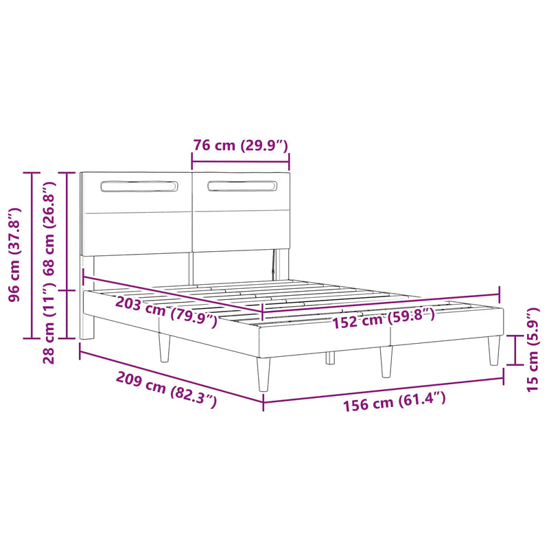 Bed Frame with LED Strip Lights Black 153 x 203 cm Faux Leather