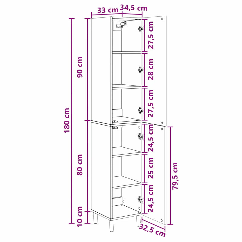 Cabinet Set 2 pcs White 33 x 34.5 x 90 cm Engineered Wood
