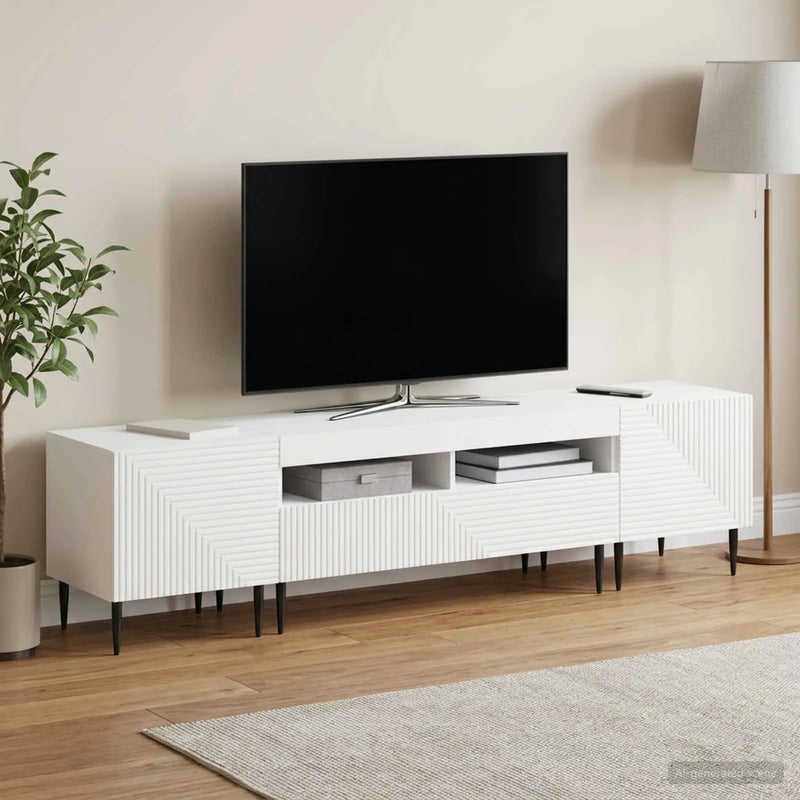 3 Piece LED TV Cabinet White Engineered Wood