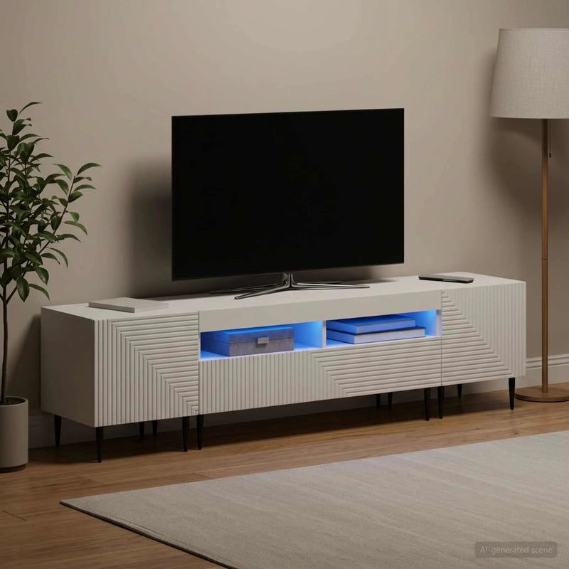 3 Piece LED TV Cabinet White Engineered Wood