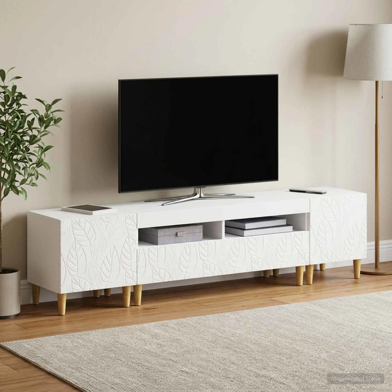 5 Piece LED TV Cabinet White Engineered Wood