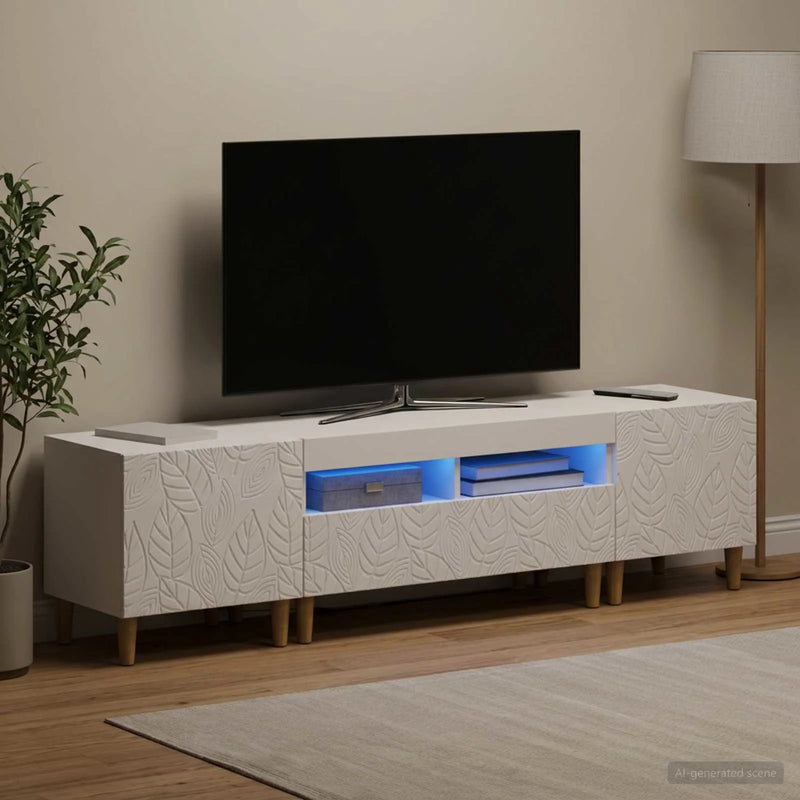 5 Piece LED TV Cabinet White Engineered Wood