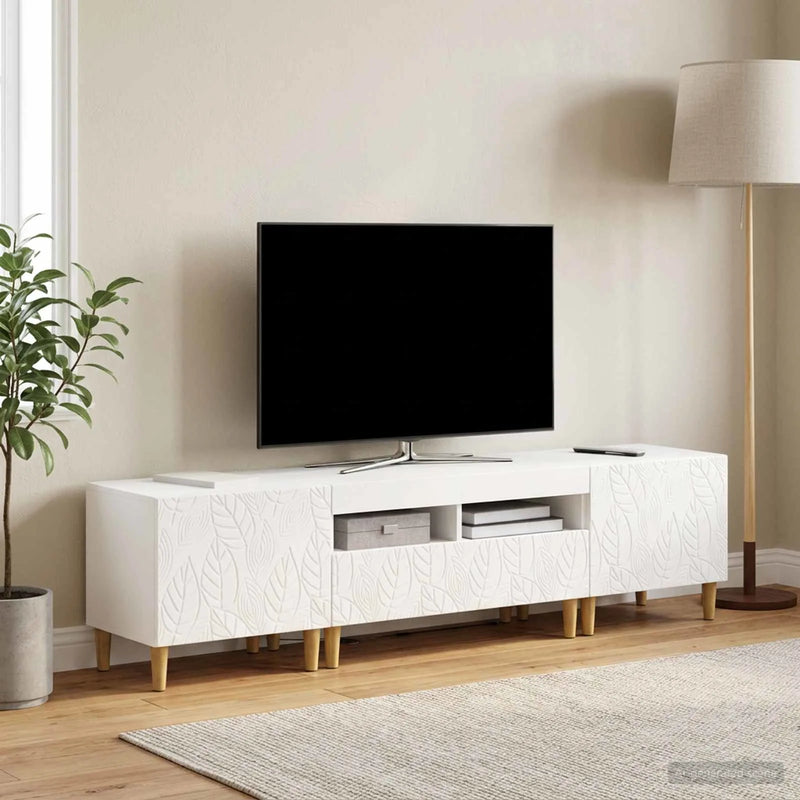 5 Piece LED TV Cabinet White Engineered Wood