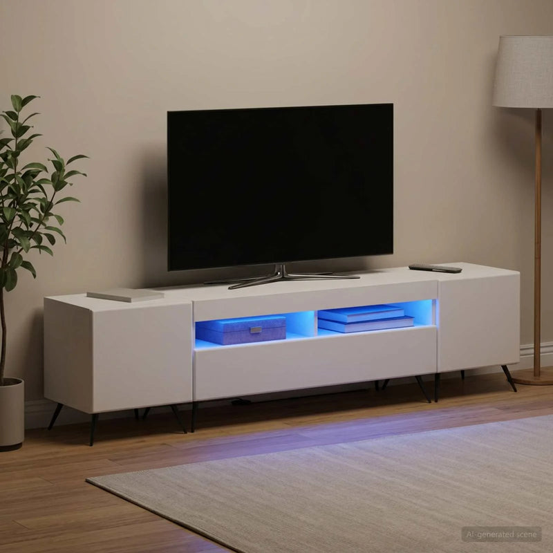 5 Piece LED TV Cabinet White Engineered Wood