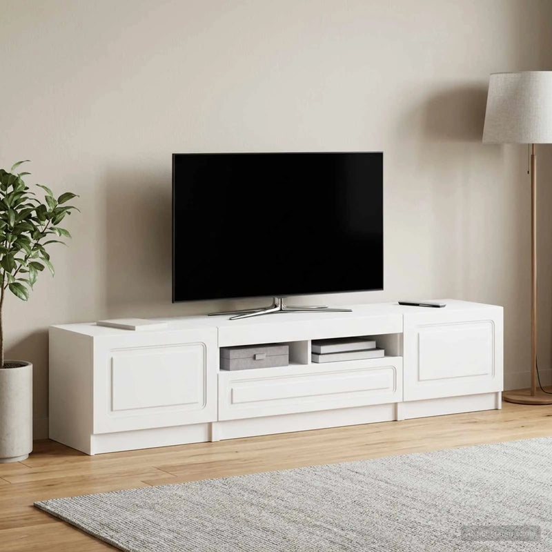 5 Piece LED TV Cabinet White Engineered Wood