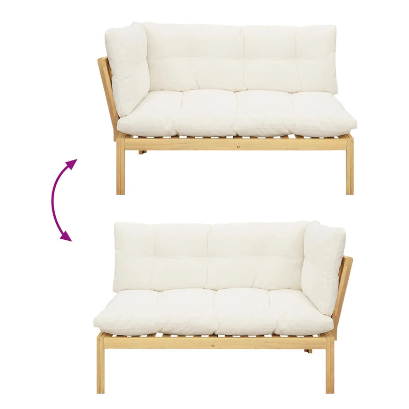 Corner Sofa Unit Light Acacia and Cream White 132 x 92 x 82 cm