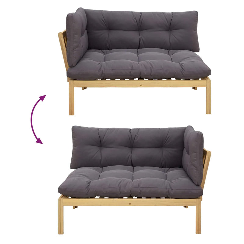 Corner Sofa Unit Light Acacia and Dark Grey 132 x 92 x 82 cm
