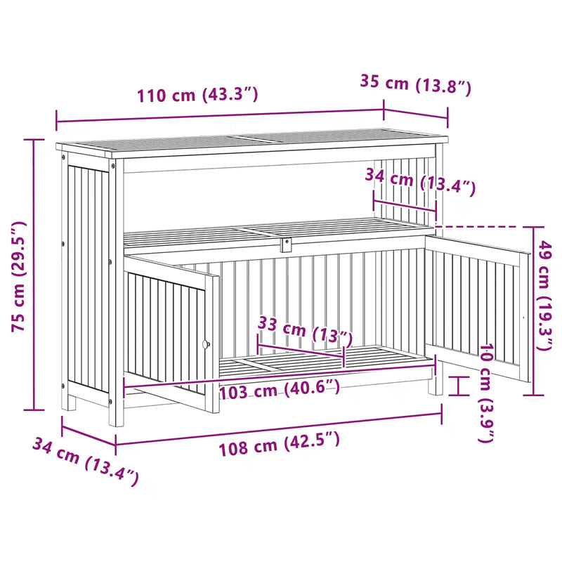 Garden Console Table with Storage Light acacia 110 x 35 x 75 cm