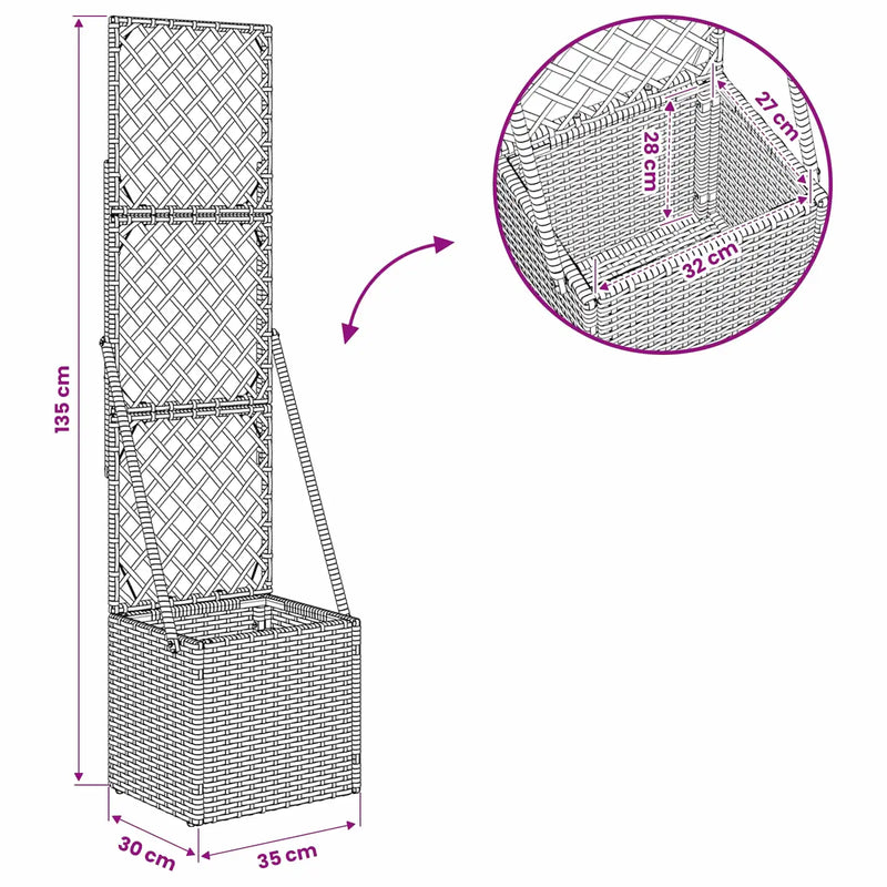 Garden Planter with Trellis Grey 35 x 30 x 135 cm Poly Rattan