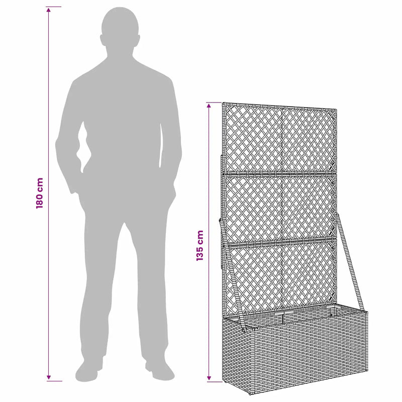 Garden Planter with Trellis Grey 70 x 30 x 135 cm Poly Rattan
