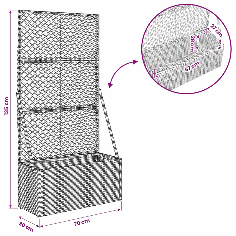 Garden Planter with Trellis Grey 70 x 30 x 135 cm Poly Rattan